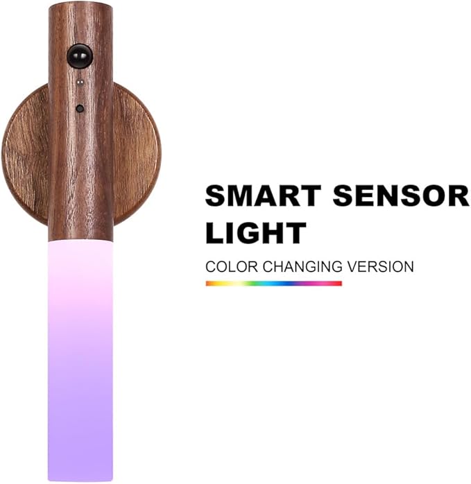 LANDGOO Motion Sensor Night Light RGB & Touch Control | USB-C Rechargeable Wooden Wall Sconce | Bathroom/Bedroom Light for Hallway, Stairs, Closet, Kids Room, Vanity, (Walnut Wood)-DeskLoop Office