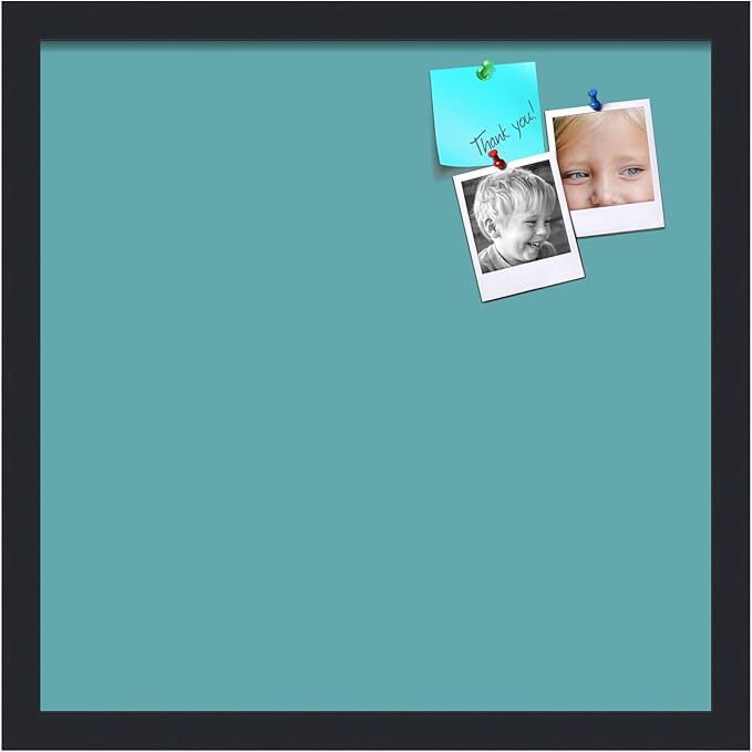 PinPix 17x17 Inch Cork Bulletin Board. This Decorative Framed Pin Board Comes with Aqua Pastel Design and a Satin Black Frame. Ideal for Home Office Decor or Message Board (PinPix-1806)-DeskLoop Office