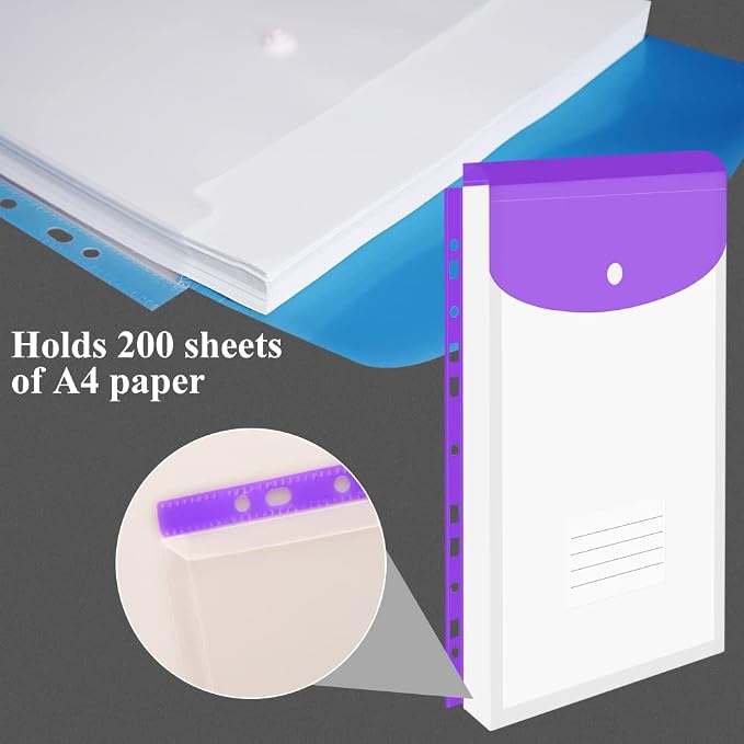 12 Pack Plastic Envelopes Binder Pocket 11 Holes Expandable Binder Folders - Image 6