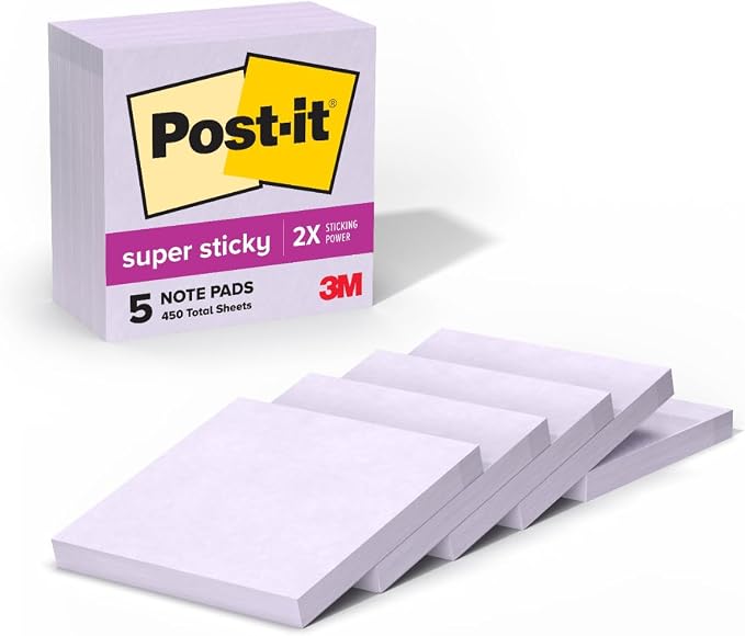 Post-it Super Sticky Notes, 3 x 3 in, Orchid Frost, 5 Pads, 90 Sheets/Pad | by Unknown