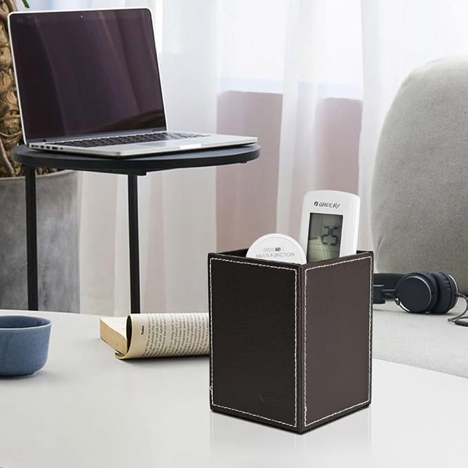 Pen Pencil Holder Cup Container PU Leather Desk Organizer Stand Decor Brush - Image 3