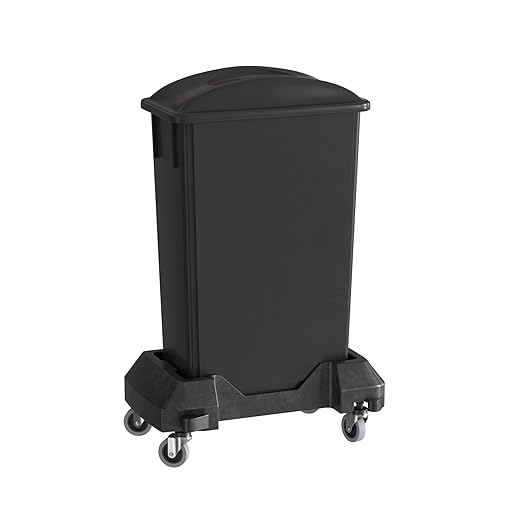 23 Gallon Black Slim Jim Trash Can with Flat Lid with Handle and Dolly-DeskLoop Office