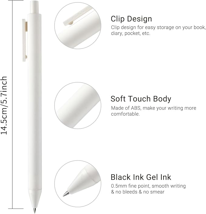 Kaco PURE White Gel Pens 0.7mm Fine Point Black Ink 10 Count, Quick Dry Smooth - Image 3