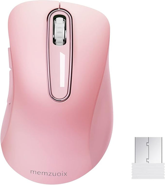 memzuoix 2.4G Wireless Mouse, 1400 DPI Mobile Optical Cordless Mouse with USB Receiver, Portable Computer Mice for Laptop, PC, Desktop, MacBook, 5 Buttons (Pink)-DeskLoop Office