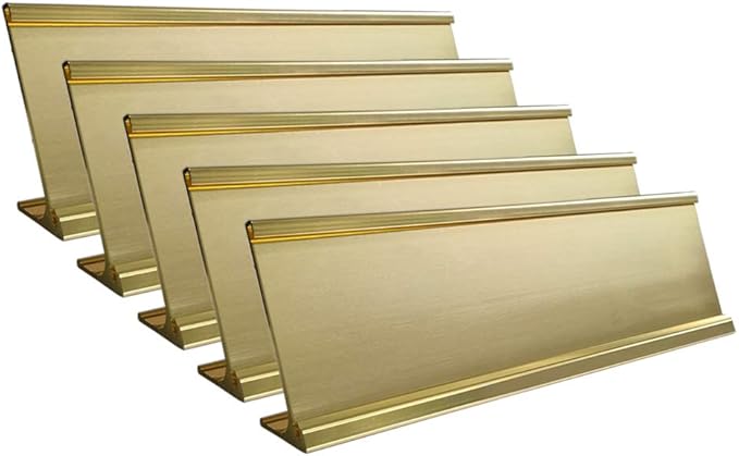 2" x 8" Aluminum Desk Name Plate Holder, Office Business Desk Sign Holder Desktop-5 Pack (Yellow Gold)-DeskLoop Office