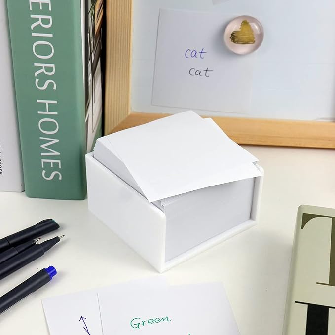 White Memo Holder with Blank Notes Cube Simple PS Notepad Organizer Dispenser - Image 6