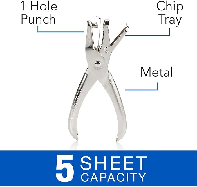 Swingline 1 Hole Punch, Hole Puncher, 5 Sheet Punch Capacity, Chrome 20-Pack - Image 2