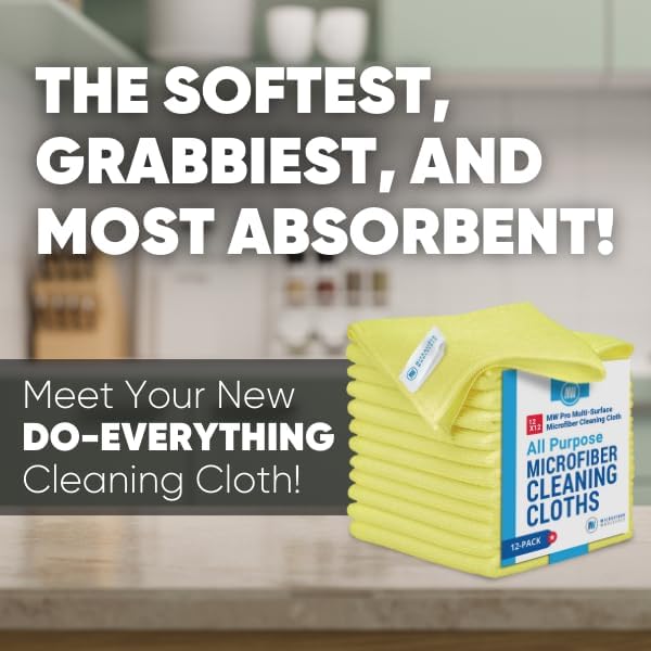 12" x 12" MW Pro Multi-Surface Microfiber Cleaning Cloths | Yellow - 12 Pack | Premium Microfiber Towels for Cleaning Glass, Kitchens, Bathrooms, Automotive, Supplies & Products-DeskLoop Office