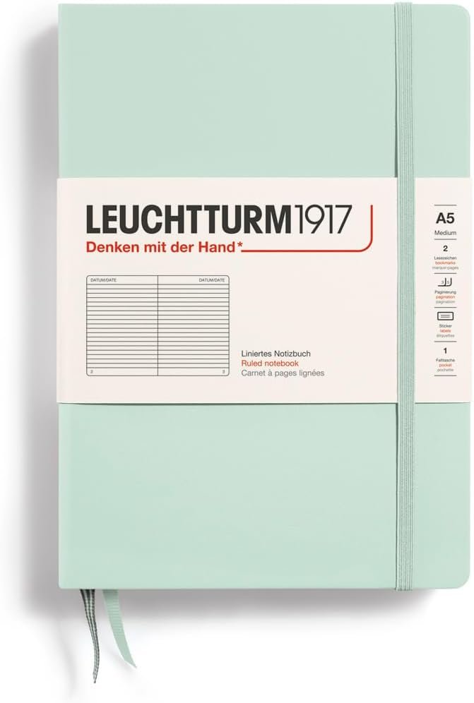 LEUCHTTURM1917 - Notebook Hardcover Medium A5-251 Numbered Pages for Writing and Journaling (Mint Green, Ruled)-DeskLoop Office