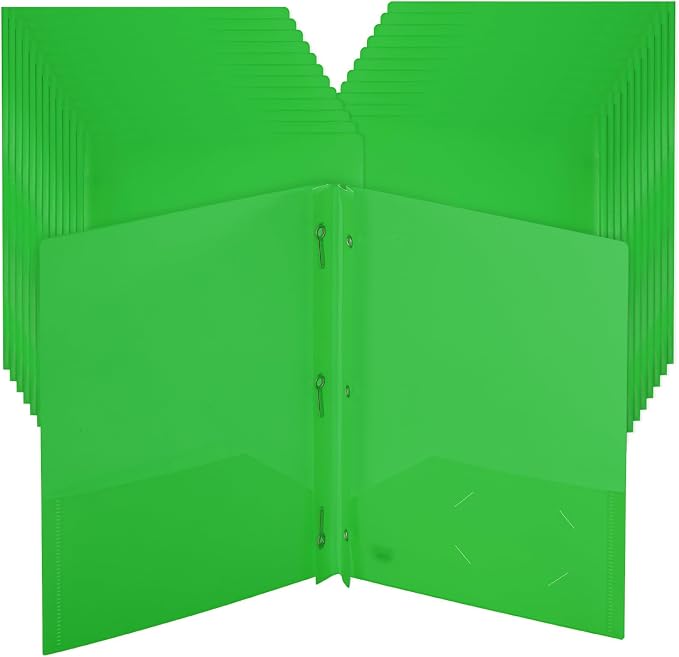 Mr. Pen- Plastic Folders with Pockets and Prongs, 24 Pack, Letter Size | Green by MrPen