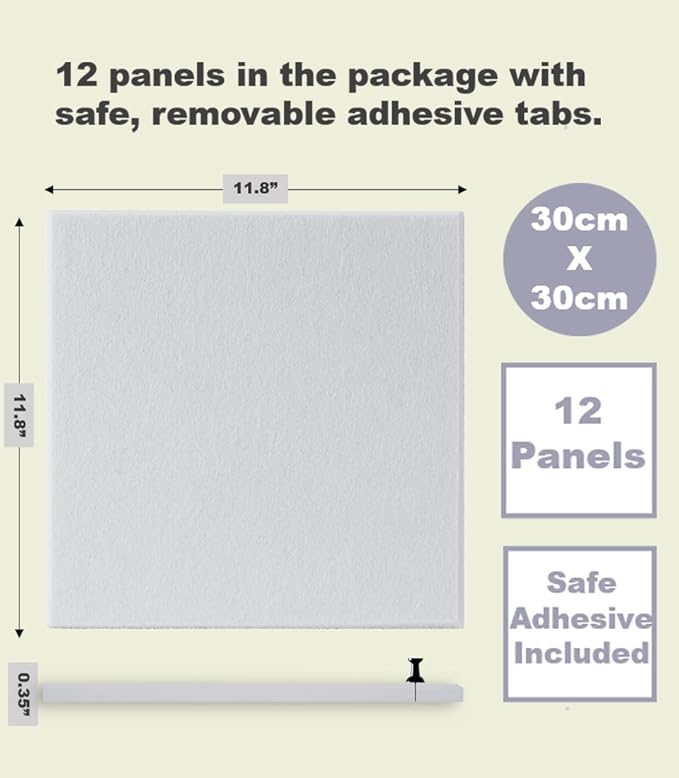 Large Cork Board Alternative - 12-Pack Felt Wall Tiles with Safe Removable Adhesive Tabs, Cork Wall Tiles Bulletin Board Home Office Essentials - Gray White-DeskLoop Office
