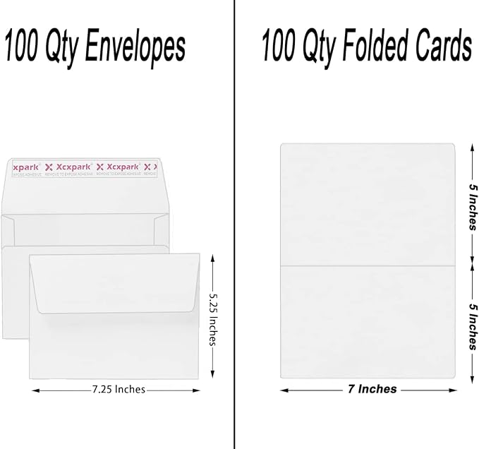 Xxcxpark Blank White Cards, 100 Qty 5.25 x 7.25 inches Printable A7 Envelopes & - Image 2