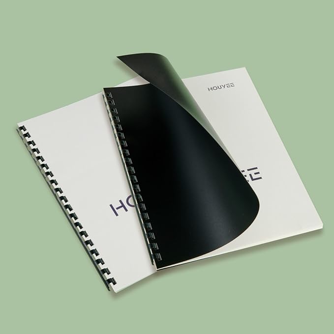 HOUYEE 100 Pack Binding Covers Set, 8.5x11 Inches, Including 50 Pcs 8 Mil Clear Binding Covers, 50 Pcs 12 Mil Black Sand Plastic-DeskLoop Office