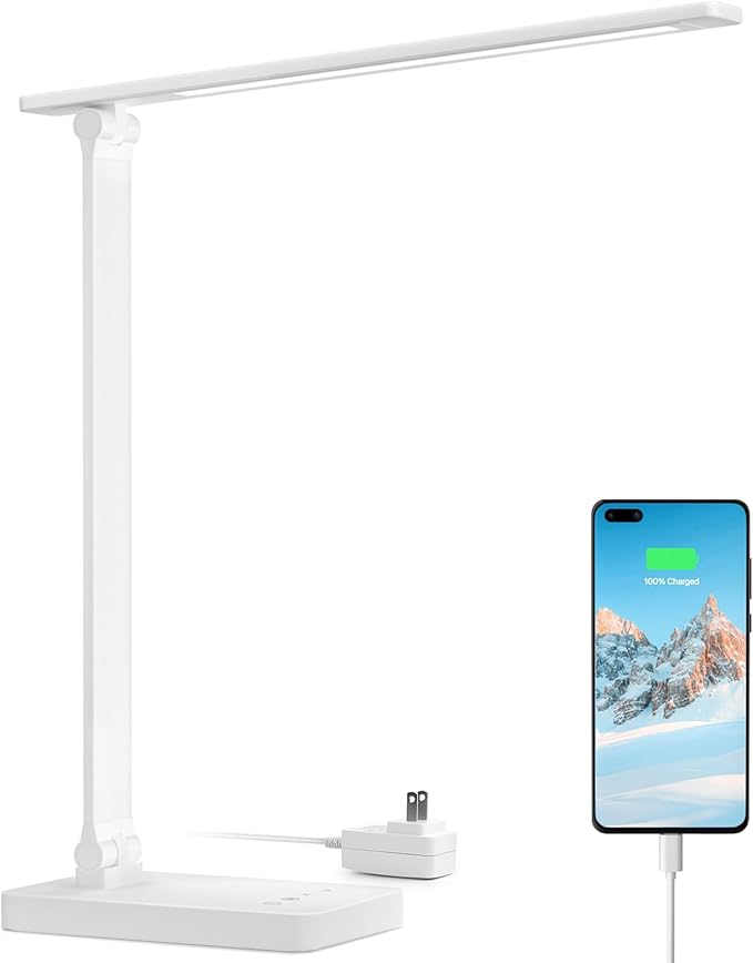 Lepro LED Desk Lamp with USB Charging Port Dimmable Home Office Touch Control Reading Table Lamp,3 Color Modes with 5 Brightness Level, School Dorm Room Essentials, Task Lamp, Sewing, Crafting, White-DeskLoop Office