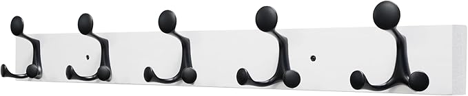 SKOLOO 30-Inch White Wood Coat Rack Wall Mount with 5 Triple Hooks - Ideal for Family Entrances, Classrooms, and Pet Supplies Storage - Perfect Coat Hooks for Wall-DeskLoop Office
