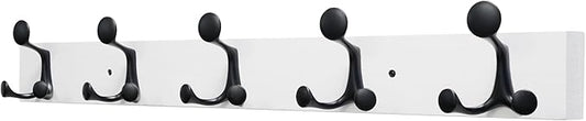 SKOLOO 30-Inch White Wood Coat Rack Wall Mount with 5 Triple Hooks - Ideal for Family Entrances, Classrooms, and Pet Supplies Storage - Perfect Coat Hooks for Wall-DeskLoop Office