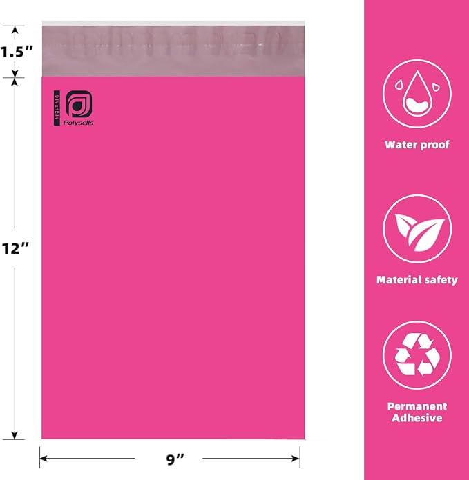 POLYSELLS 1000 pcs 9x12 Inches Pink Poly Mailers Shipping Envelopes, Strong - Image 2