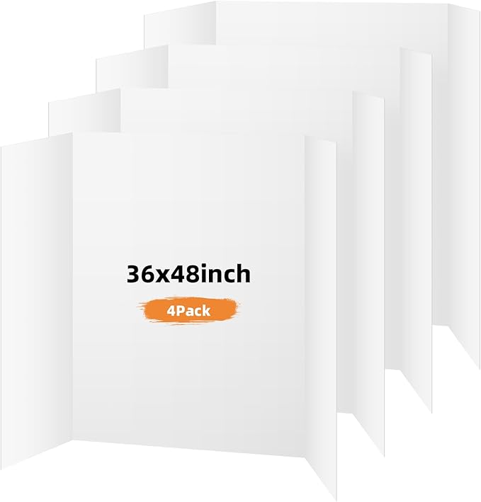 4 Pack Trifold Poster Board, 36x48 Inches White Presentation Board, Portable Display Board for Science Fair, School DIY Project and Business Exhibitions-DeskLoop Office