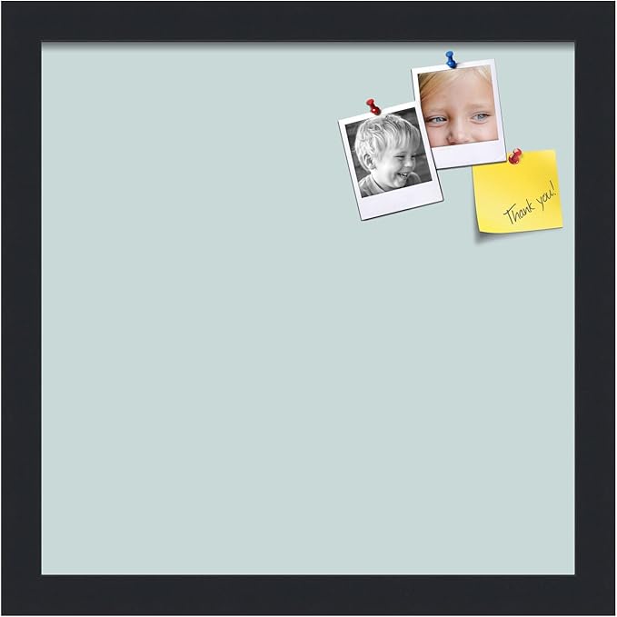 PinPix 13x13 Inch Cork Bulletin Board. This Decorative Framed Pin Board Comes with Soft Blue Design and a Satin Black Frame. Ideal for Home Office Decor or Message Board (PinPix-1814)-DeskLoop Office