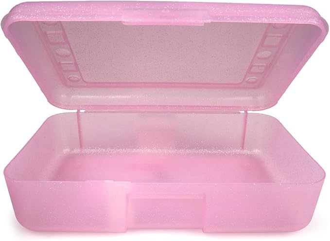 Craft County | Transparent Pencil Box | Colored Utility Box Storage Office Supplies Organizer | Pink Sparkle-DeskLoop Office