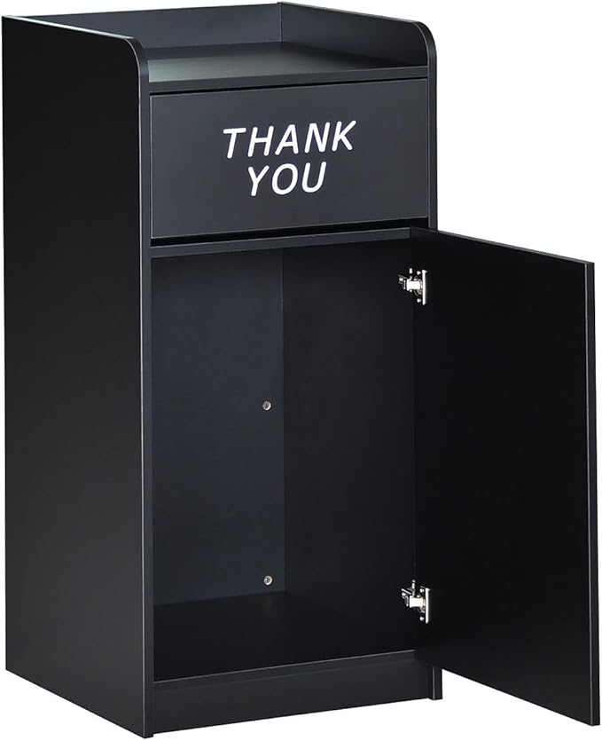 Flash Furniture Sony Laminate Wood Commercial-Grade Trash Receptacle with Tray Top, Wooden Restaurant Trash Can Cabinet and Garbage Receptacle, Black-DeskLoop Office