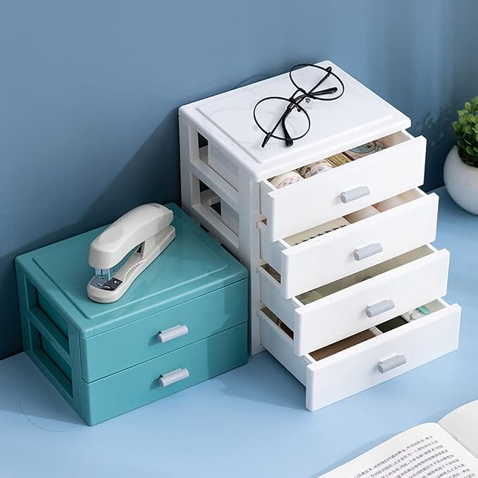 Desktop Organizer with 2 Drawers, Stackable Desk Storage Box - Image 4