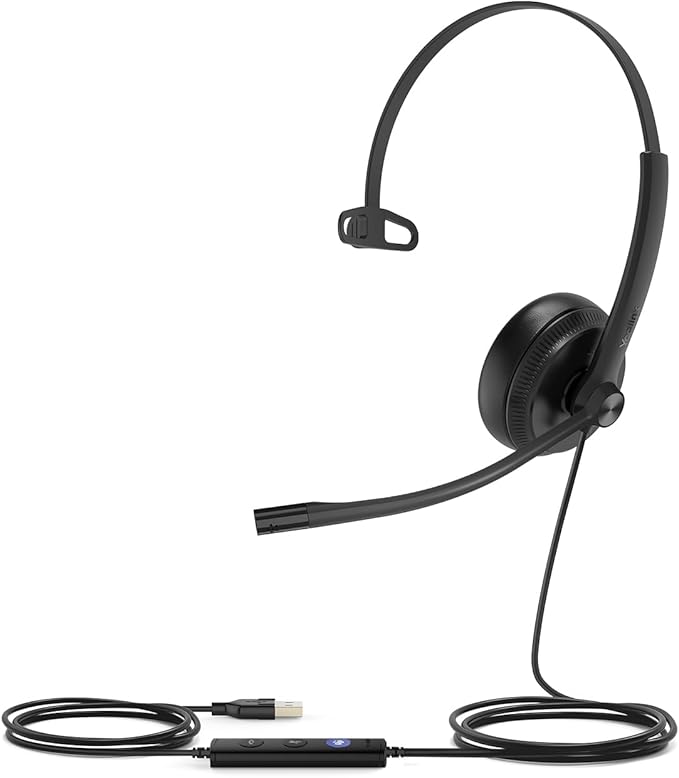 Yealink UH34 Wired Headset, Single Ear USB Headset with Noise Cancelling Mic, Teams Certified, Mono Headset for PC Laptop VoIP Phone, All Day Comfort Design, Mute Button, Busylight-DeskLoop Office