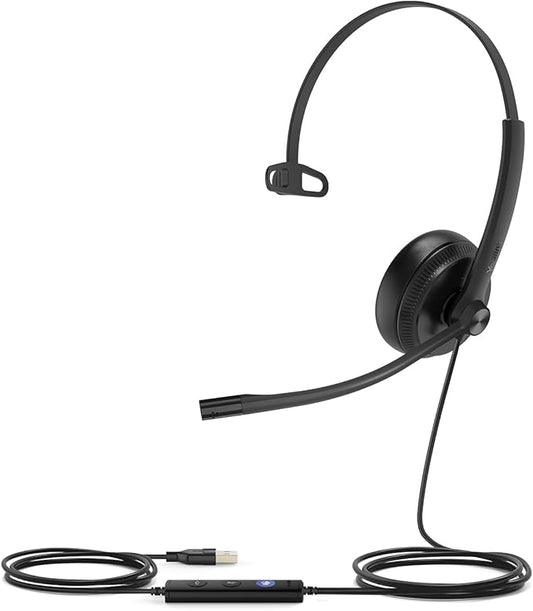 Yealink UH34 Wired Headset, Single Ear USB Headset with Noise Cancelling Mic, Teams Certified, Mono Headset for PC Laptop VoIP Phone, All Day Comfort Design, Mute Button, Busylight-DeskLoop Office