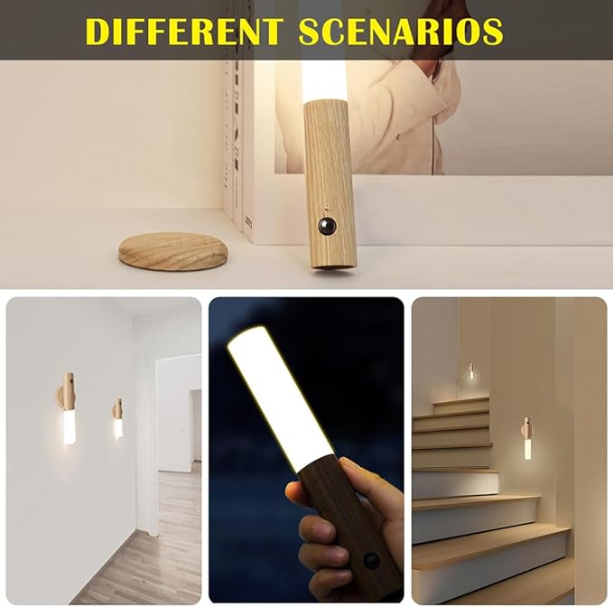 LANDGOO Wooden Motion Sensor Lights Indoor, Magnet Body Hallway Rechargeable LED Wireless Battery Operated Wall Sconce, Portable Decor Torch Night Lighting for Bedroom (Walnut Wood 2PCS)-DeskLoop Office