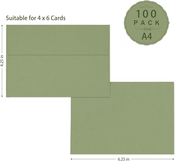 100 Pack A4 Sage Green Envelopes 4x6, Goefun 4.25 x 6.25 Printable Greeting - Image 2