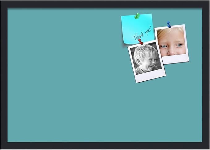 PinPix 26x18 Inch Cork Bulletin Board. This Decorative Framed Pin Board Comes with Aqua Pastel Design and a Satin Black Frame. Ideal for Home Office Decor or Message Board (PinPix-1806)-DeskLoop Office