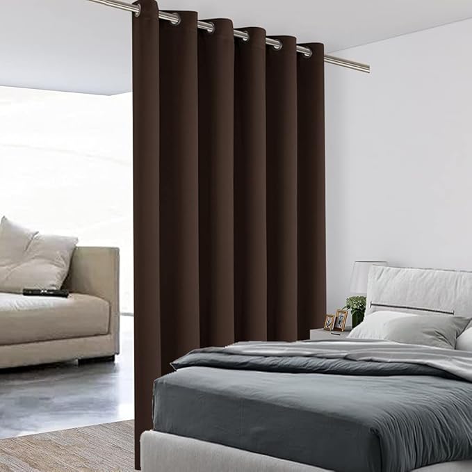 BONZER Room Divider Curtain Screen Partitions Total Privacy Wall Grommet Wide Blackout Curtains for Living Room, 96L x 70W Inch (8L x 5.8W ft), 1 Panel, Chocolate-DeskLoop Office