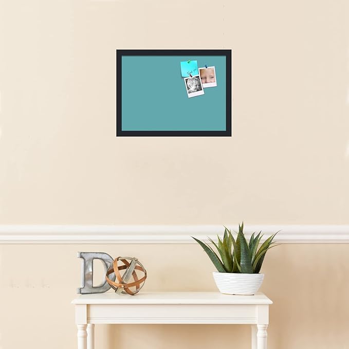 PinPix 18x13 Inch Cork Bulletin Board. This Decorative Framed Pin Board Comes with Aqua Pastel Design and a Satin Black Frame. Ideal for Home Office Decor or Message Board (PinPix-1806)-DeskLoop Office