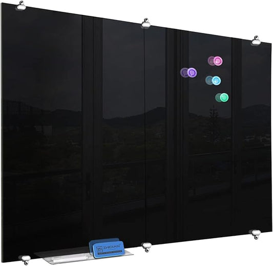 2-in-1 Black Glass Dry Erase Board 60" x 48" - Large Splicing Magnetic Tempered Glass Whiteboard for Wall, Frameless Glass Blackboard Bulletin Board for Office, Home, School-DeskLoop Office