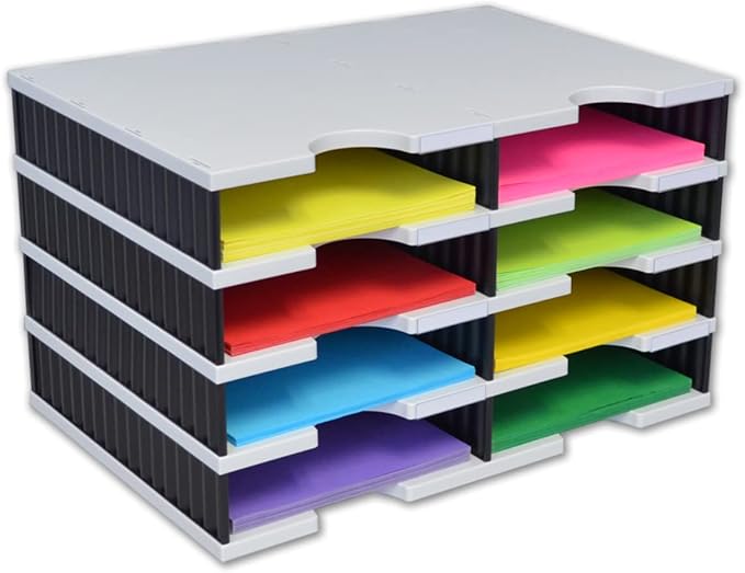 Ultimate Office TierDrop Desktop Organizer/Forms Mailroom Classroom Sorter, 8-Compartments with Optional Add-On Tiers for Easy Expansion, Gray w/Black…-DeskLoop Office