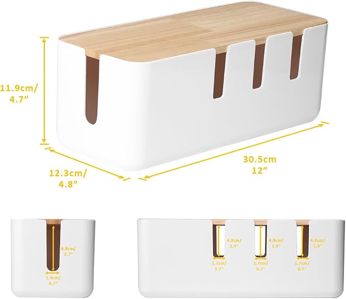 Cable Management Box by Baskiss, Wood Lid, Wire Organizer - Image 3