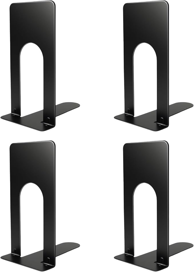 Book Ends for Shelves, 4 Pack Metal Bookends, Compact Book Stopper for Small by Unknown