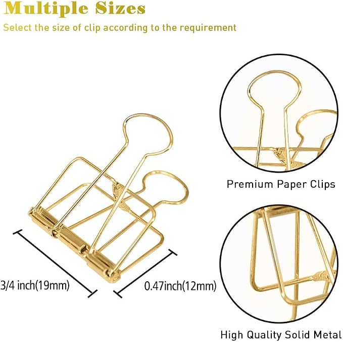 Small Binder Clips, 36 Pack, 3/4 Inch, Standard 19mm, Hollow Out Gold, Capacity - Image 2