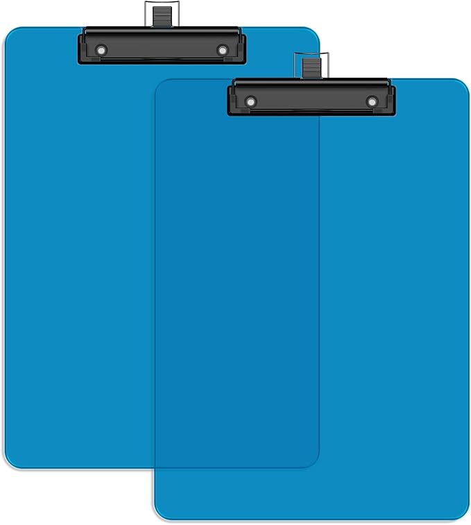 Blue Clipboard with Pen Holder, 8.5 x 11 Clip Boards | Black Low Profile Clip by Juvealoe