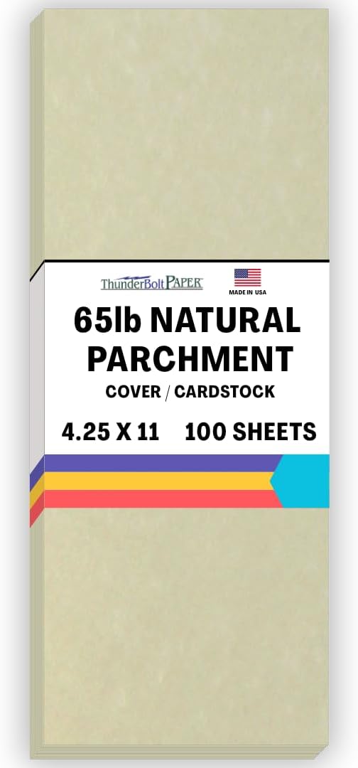 100 Natural Parchment 65lb Cover Paper Sheets 4.25 X 11 Inches Half Letter Size Cut Long - Cardstock Weight Colored Sheets - Printable Parchment Semblance-DeskLoop Office