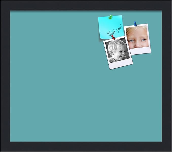 PinPix 15x13 Inch Cork Bulletin Board. This Decorative Framed Pin Board Comes with Aqua Pastel Design and a Satin Black Frame. Ideal for Home Office Decor or Message Board (PinPix-1806)-DeskLoop Office