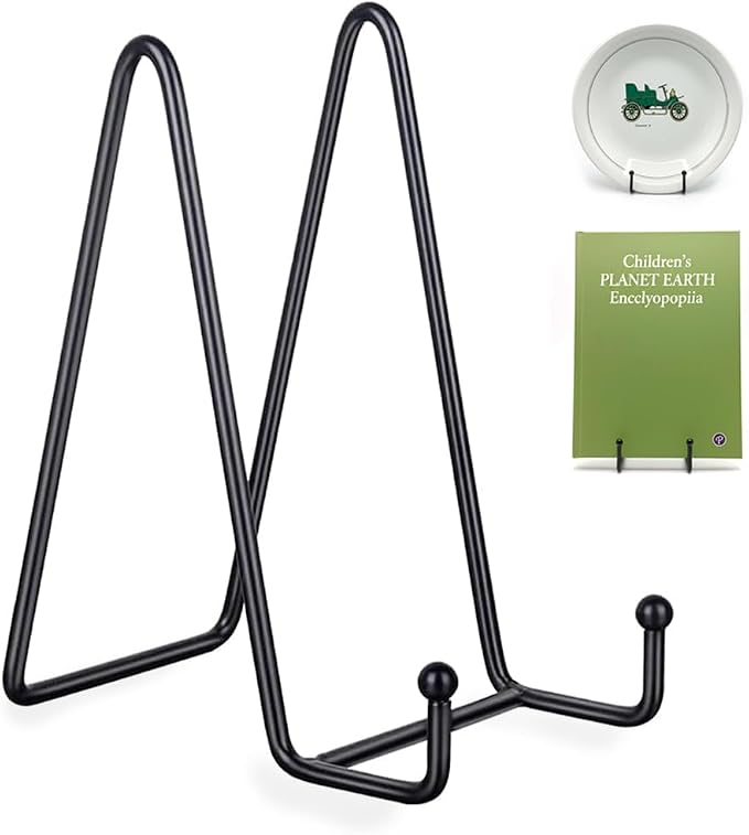 KINGDOM SOLUTIONS 6" 2-Pack Metal Stands Black – Book Stand – Sturdy Plate by KINGDOMSOLUTIONS