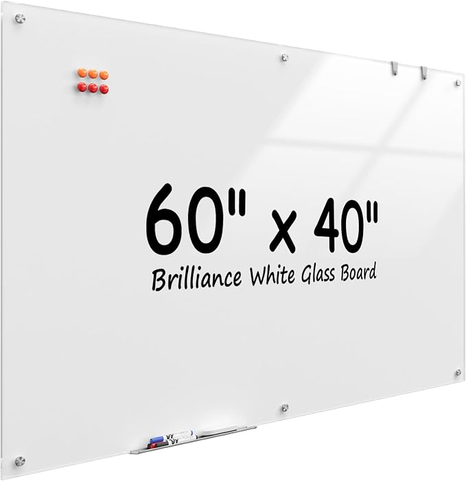 MaxGear 60" x 40" Glass Whiteboard Wall Mounted by MaxGear