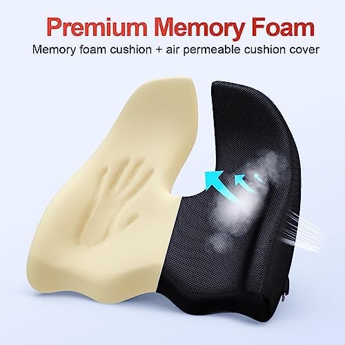 Benazcap Seat Cushion Office Chair Cushions Butt Pillow for Car Long Sitting, Memory Foam Chair Pad for Back, Coccyx, Tailbone Pain Relief for Gaming Chair and Car Seat-DeskLoop Office
