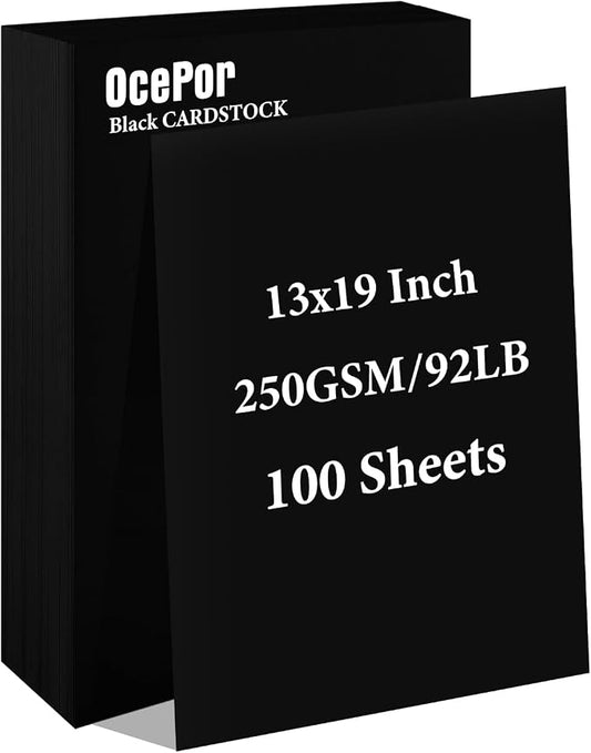OcePor 100 Sheets Black Cardstock 13” x 19”, 92lb/250gsm Black Card Stock by OcePor