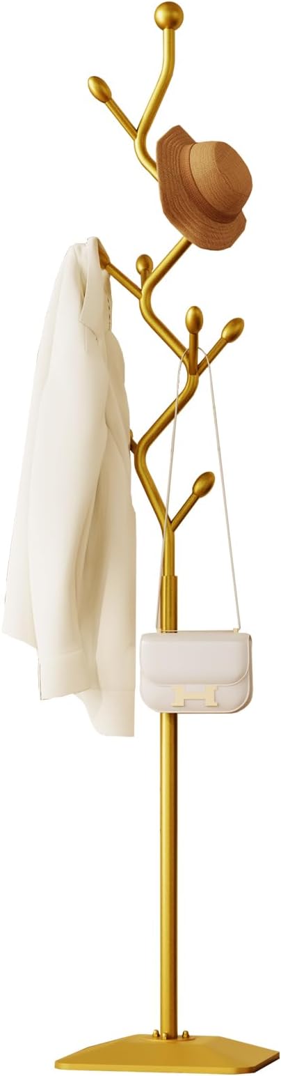 Tree-shaped coat rack stand,Metal coat tree with 8 Hooks and sturdy cast iron base,Heavy Duty coat rack freestanding coat hanger stand for Clothes Hats Scarfs Purses (gold)-DeskLoop Office