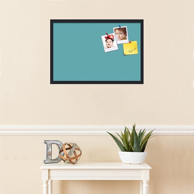PinPix 27x18 Inch Cork Bulletin Board. This Decorative Framed Pin Board Comes with Aqua Pastel Design and a Satin Black Frame. Ideal for Home Office Decor or Message Board (PinPix-1806)-DeskLoop Office