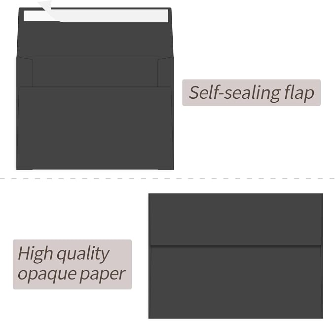 100 Packs Black 4x6 Envelopes for Invitation Card, A6 Small Envelopes Self Seal - Image 3