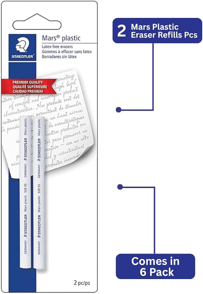 STAEDTLER Mars Plastic Eraser Refills 6-Pack- Latex-Free Erasers, Replacements - Image 3