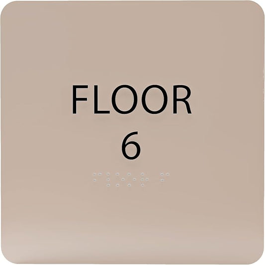 Khaki w/Black ADA Floor 6 Sign by ADACentralSigns